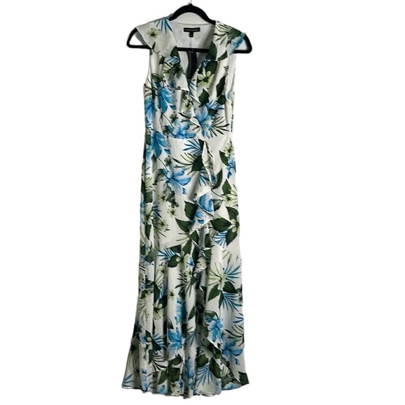Banana Republic white green and blue raffle high low maxi dress size 2new - Picture 3 of 12